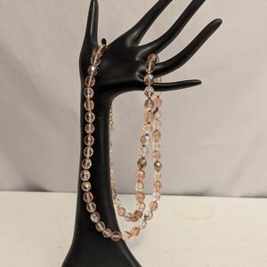 Vintage Joan Rivers Czech AB Crystal Long Necklace Pink Peach